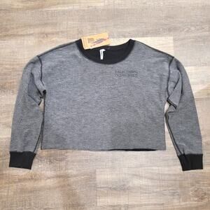 Zoe + Phoebe Palm Trees & Ocean Breeze Crop Raw Hem Reversible Crew Neck Sweater